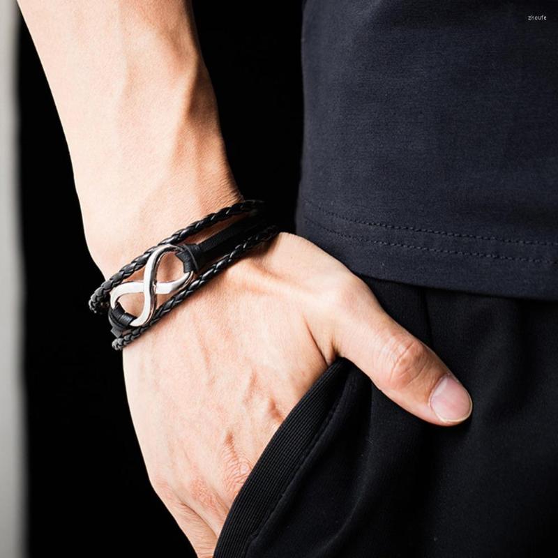 

Charm Bracelets Eternal Infinity & Bangle Multiple Layers Leather Knit Bracelet Handmade Male Punk Jewelry For Man #280080