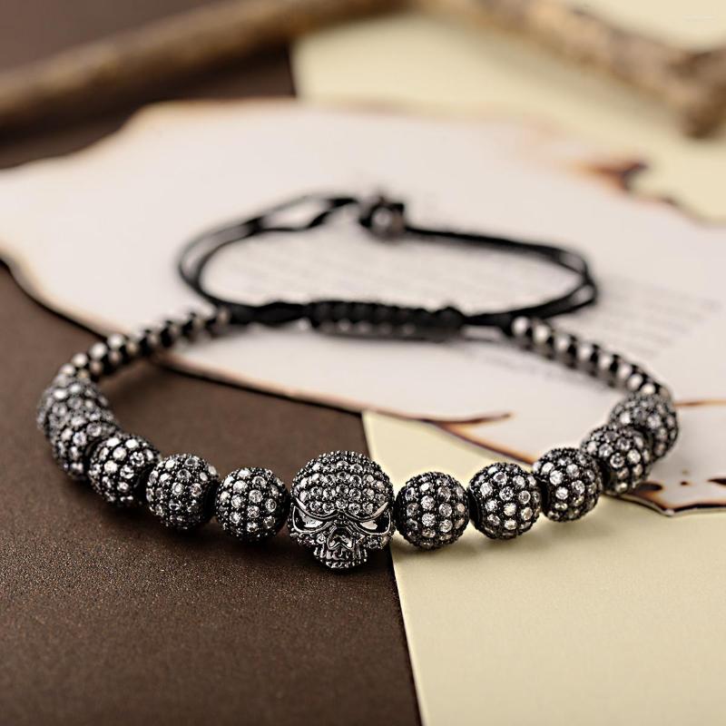 

Strand Classic Luxury Black Ball Zircon Skull Bracelets Homme Adjustable Handmade Knot Bracelet Yoga Pulseira Masculina