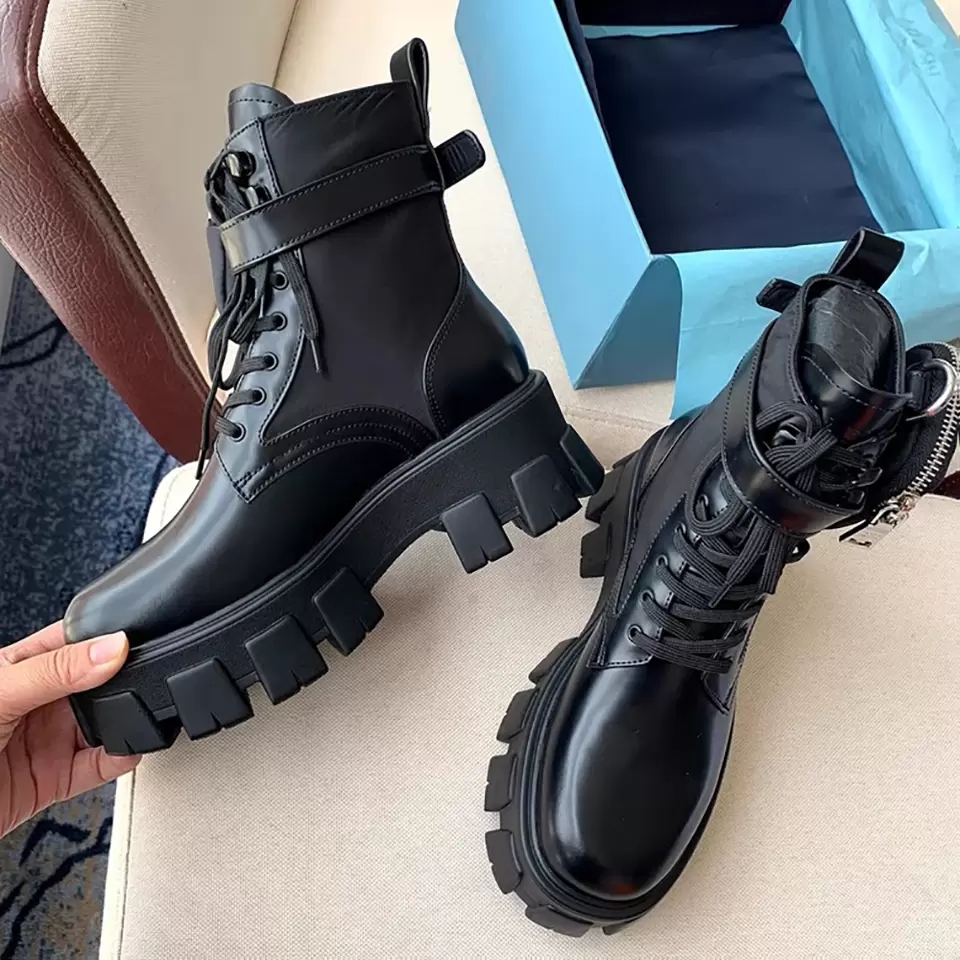 

100% leather designer luxury women's boots Martin lace-up Western Snow versatile fashion LACES thick soles short tube the size 35-42