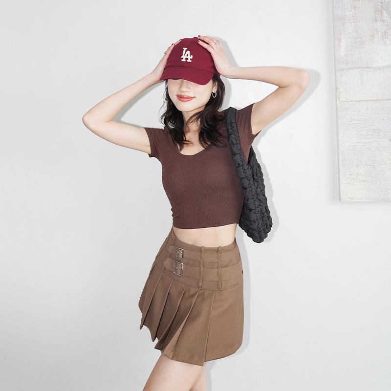 

Skirts Women Buckle Detail Pleated Mini Skirt With Underpants, Black