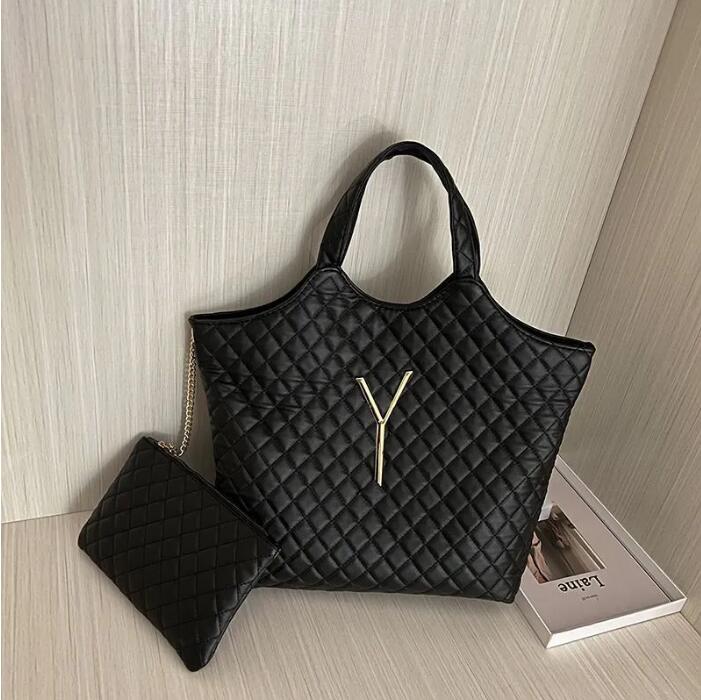 

Large Capacity Totes Icare maxi Shopping Bag LOULOU Bag Beach bags Genuine Leather Women Tote Designer Lattice Handbag Purse travel Crossbody Shoulder Wallet, Black