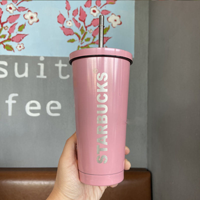 

Starbucks Straw Mugs 710ML/473ML Stainless Steel Cup coffee Mugs Office Accompanying Thermal Insulation Water Cup Double Layer, Pink