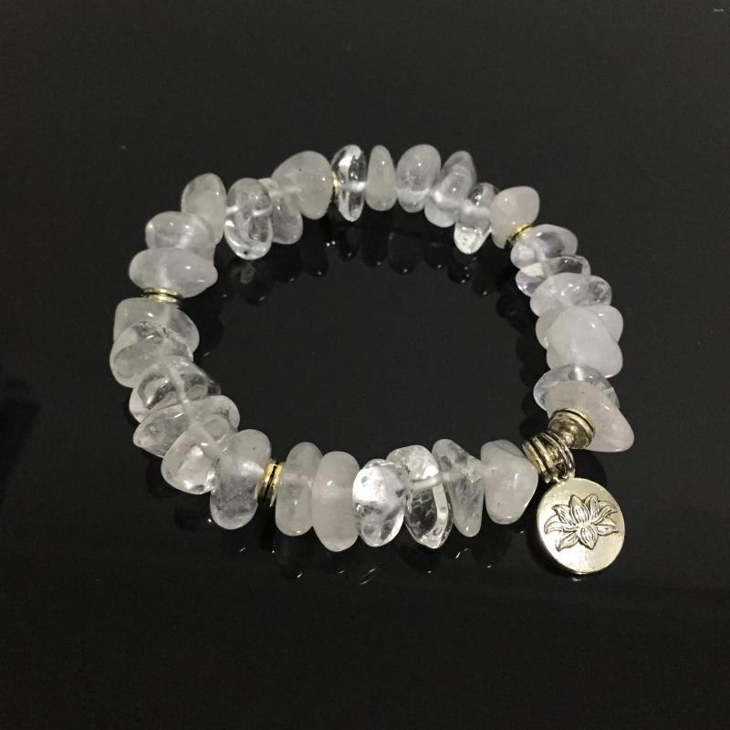 

Charm Bracelets Handmade Stretch Clear Quartz Crystal Chip Bracelet Natural Stone Irregular Nuggets Lotus Flower Healing Jewelry