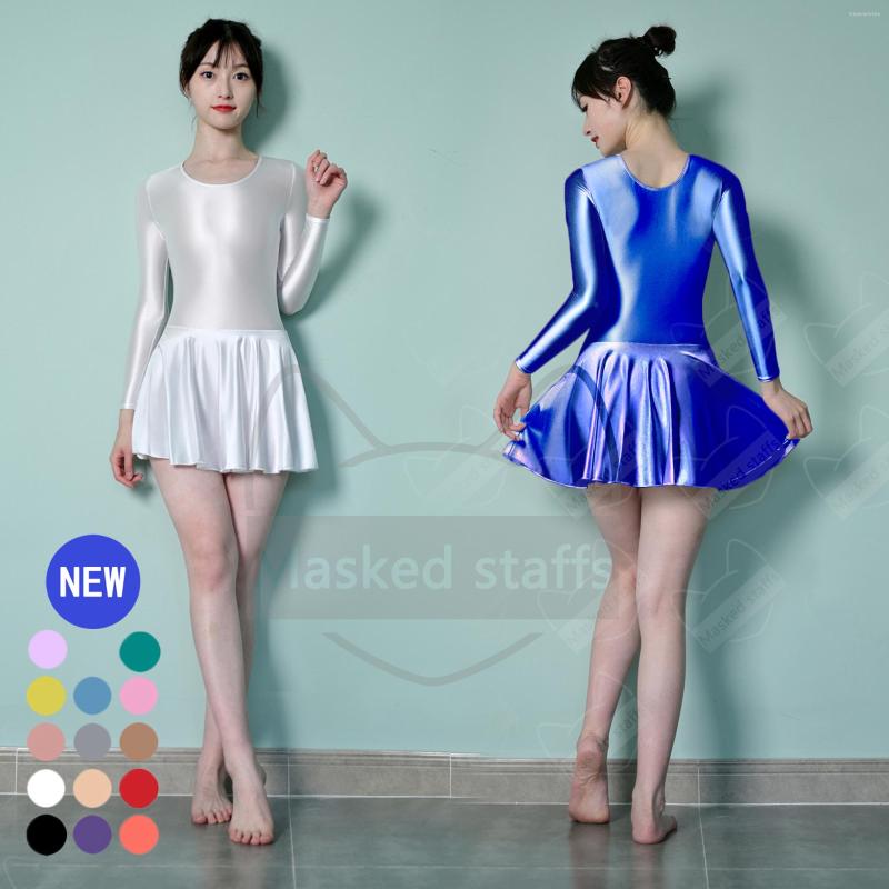 

Women' Swimwear MASKED STAFFS Silk Smooth Glossy Dress Sexy Tight Long Sleeve Ballet Skirt Yoga Swimming Sports Umbrella Party, Black