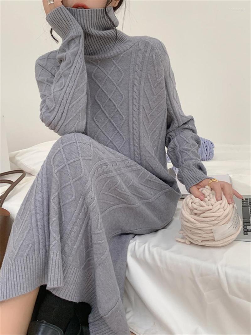 

Casual Dresses Alien Kitty 2023 Bottoming Sweaters Dress Women Thicken Slim Winter Turtleneck Solid Warm Loose Chic Pullovers Knitted, Black