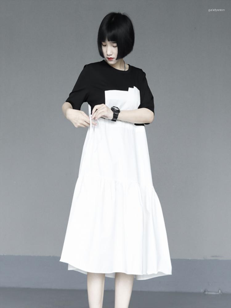 

Party Dresses Women' Short Sleeve Dress Summer Crew-Neck Personality Splicing Youth Vitality Casual Loose, Black