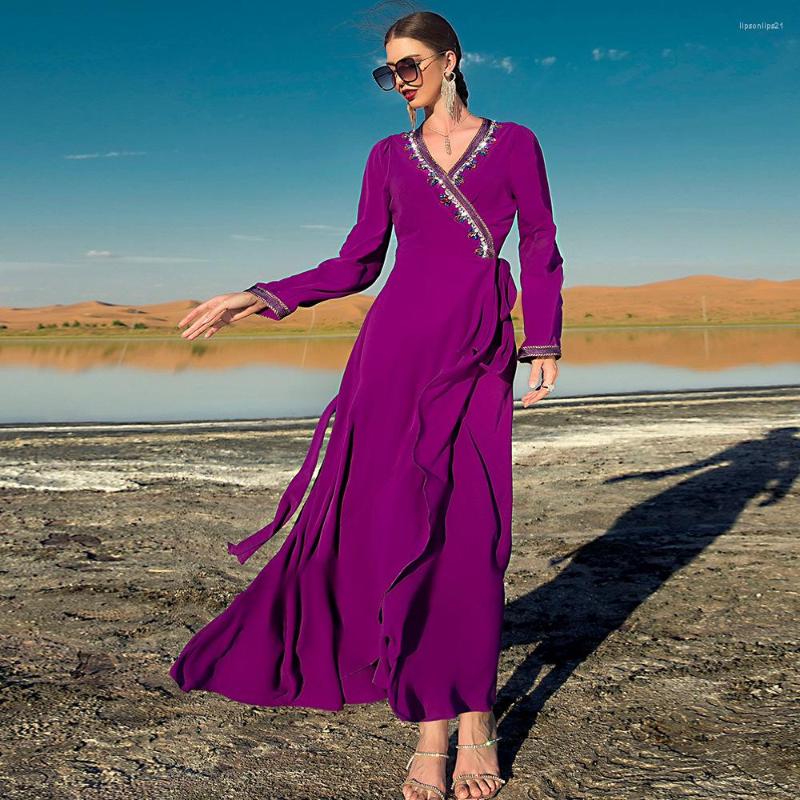 

Ethnic Clothing Ramadan Eid Mubarak Evening Dresses Women's Diamond Beading Abaya Dubai Saudi Turkey Islam Muslim Long Dress Kaftan Robe