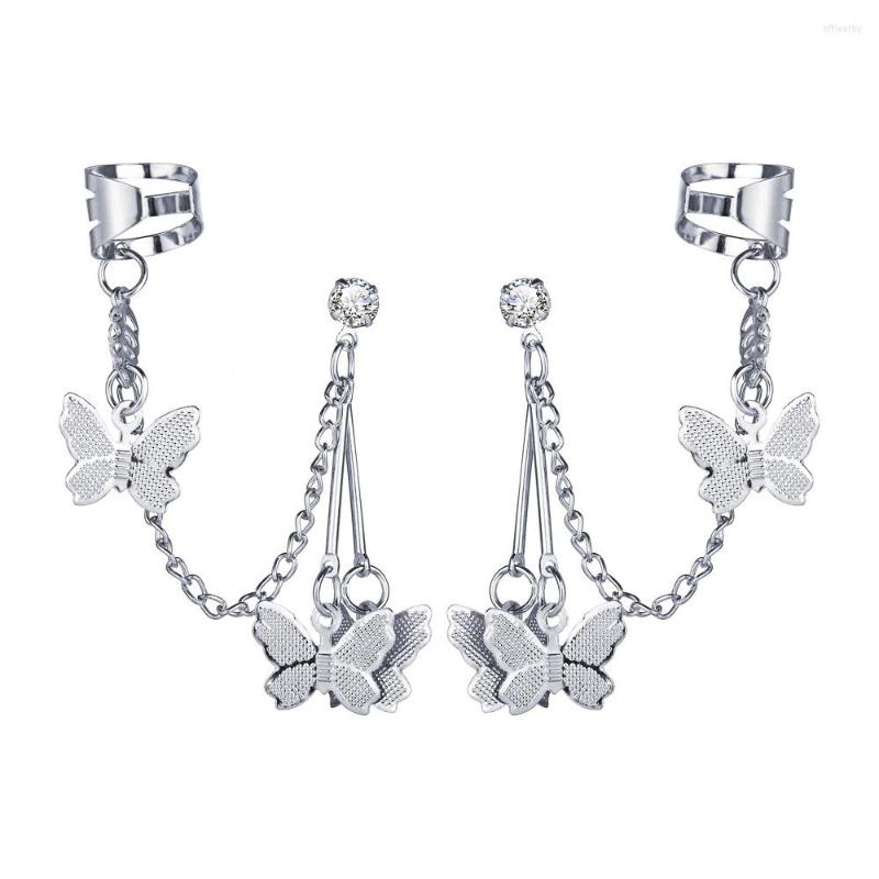 

Backs Earrings European And American Earring Alloy Butterfly Pendant Ear Clip Creative Retro Simple Silver Metal Jewelry For Women