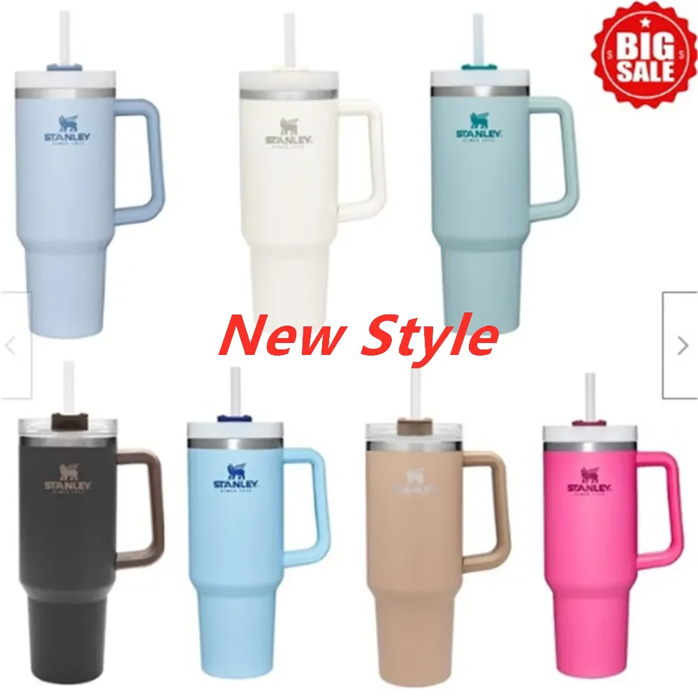 

16colors stanley 40oz stainless steel tumbler with Logo handle lid straw big capacity beer mug water bottle powder coating outdoor cup vacuum insulated drinking, Custom