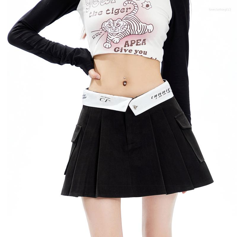 

Skirts Women Cargo Pleated Mini Skirt With Fold Waist, Black