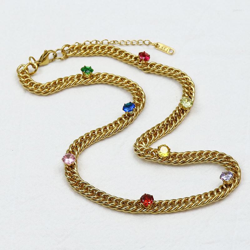 

Chains 5 Strand Cuban Necklace Stainless Steel Chain Paved Colors Zircon Stone Chocker For Women