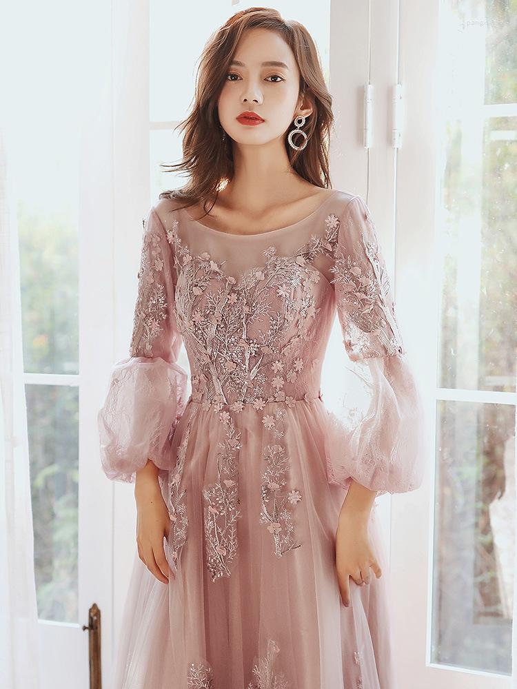 

Ethnic Clothing Pink Embroidery Size 3XL Luxury Evening Dress Long Sleeve Gown Party Dresses For Women Elegant Celebrity Stage Show