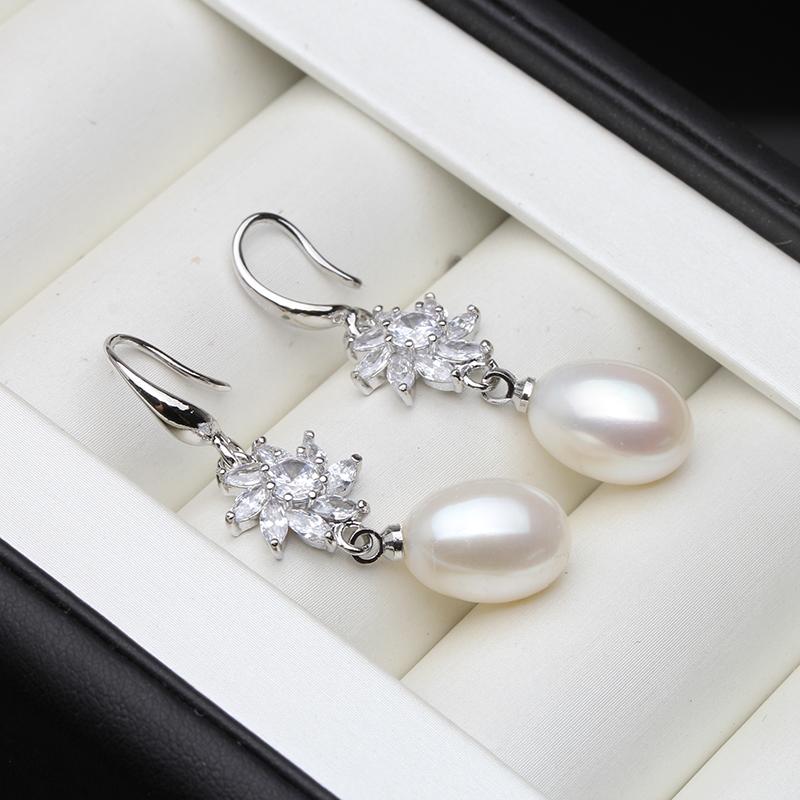

Dangle Earrings Fashion 925 Sterling Silver Long Freshwater Pearl For Women Real Wedding Gift & Chandelier