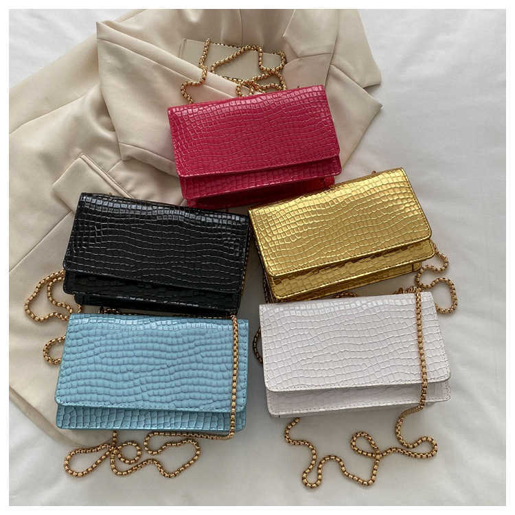 

top New Fashion Solid Color Shoulder Bags for Women Stone Pattern Messenger Ladies Bags Simple Square Chain Bags Brand Bags 230308, Black