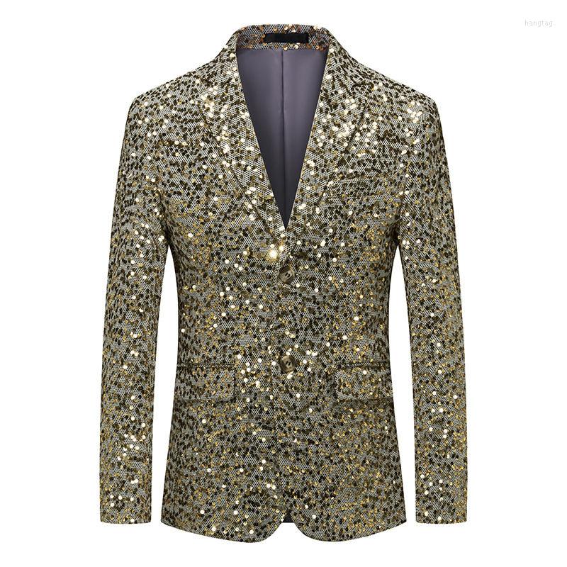 

Men's Suits Autumn Winter Chic Sequin Slim Fit Blazers For Stage Ceremonial Host Men Coats, Gold