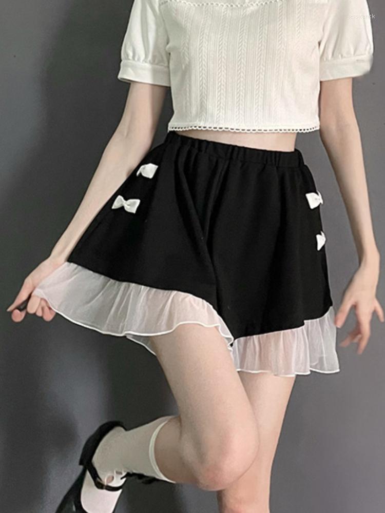

Women' Shorts Lolita Summer Wide Leg Women Girls Kawaii Sweet Bow Lace 2023 Fashion Elastic High Waist Casual Black Skirt, As photo