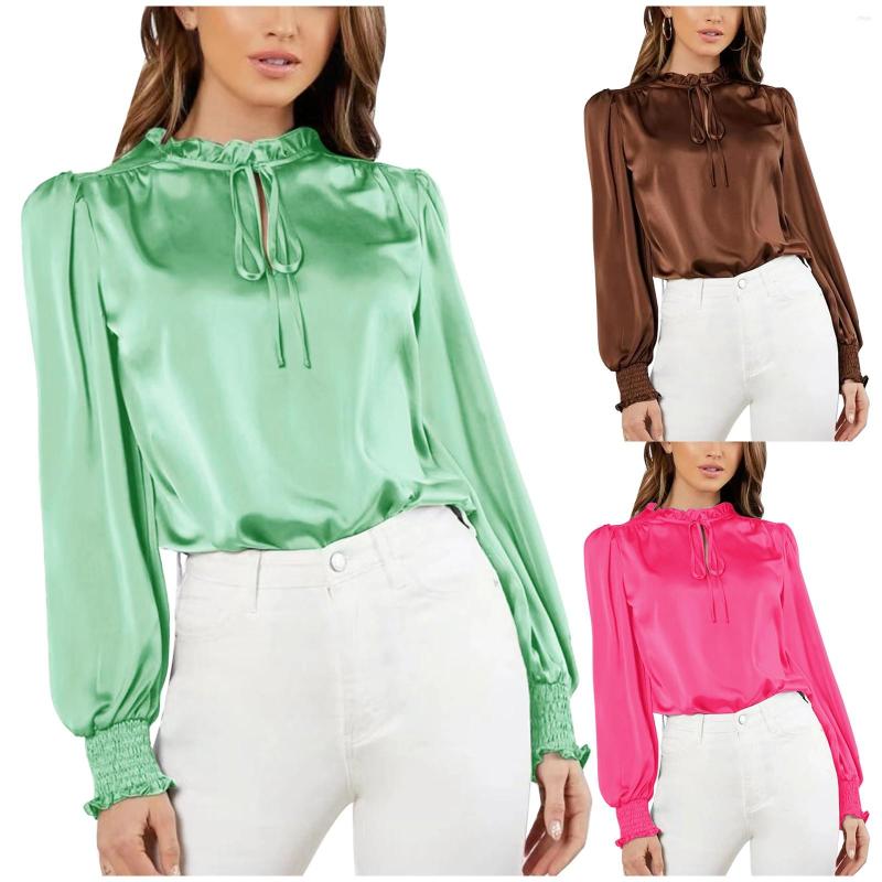 

Women's Blouses Women Blouse Office Shirt Lapel Long Sleeve Work Wear Korean Slim Formal Tops Single Breasted Elegant Satin Female, Hot pink