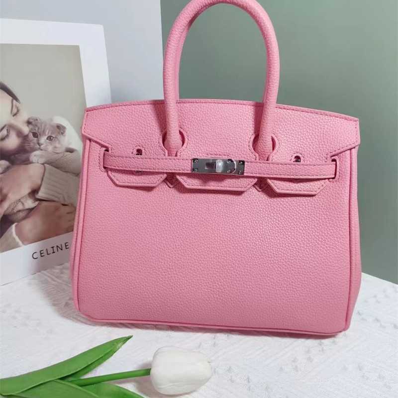 

designer women handbag birkin bags 2023 new bag with cowhide and litchi pattern portable bag for women's large-capacity leisure bag, Classic black 20 silver buckle+gift box