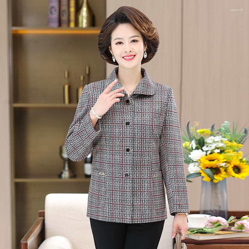 

Women's Jackets 2023 Women Mothers Coats Spring Autumn Middle-aged Plaid Jacket Fashion Overcoat Casual Ladies Coat