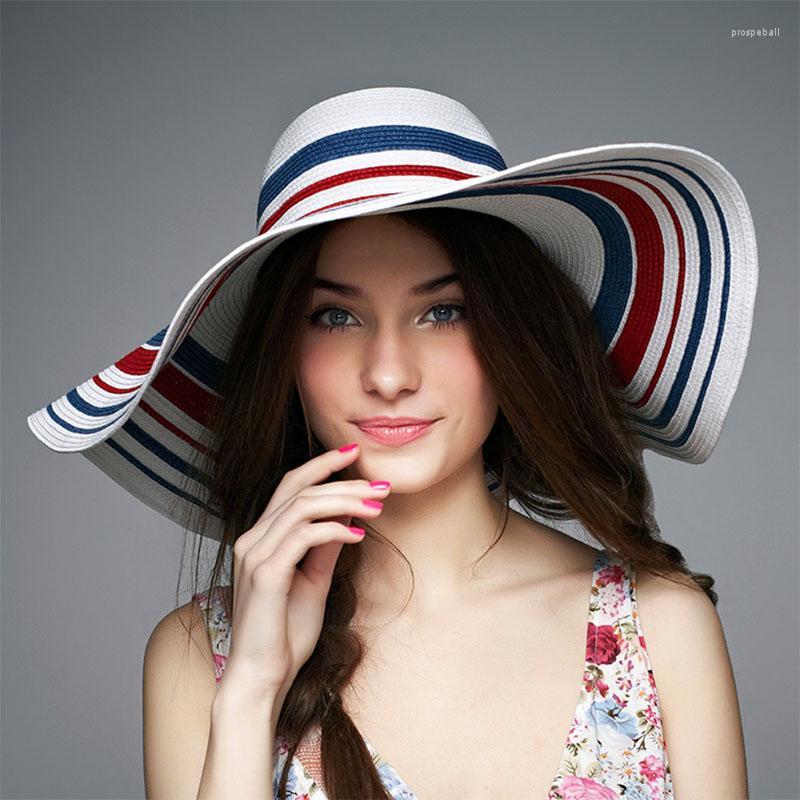 

Wide Brim Hats Summer Protection BIG Fashion Girl Sun Straw Hat, Red stripe