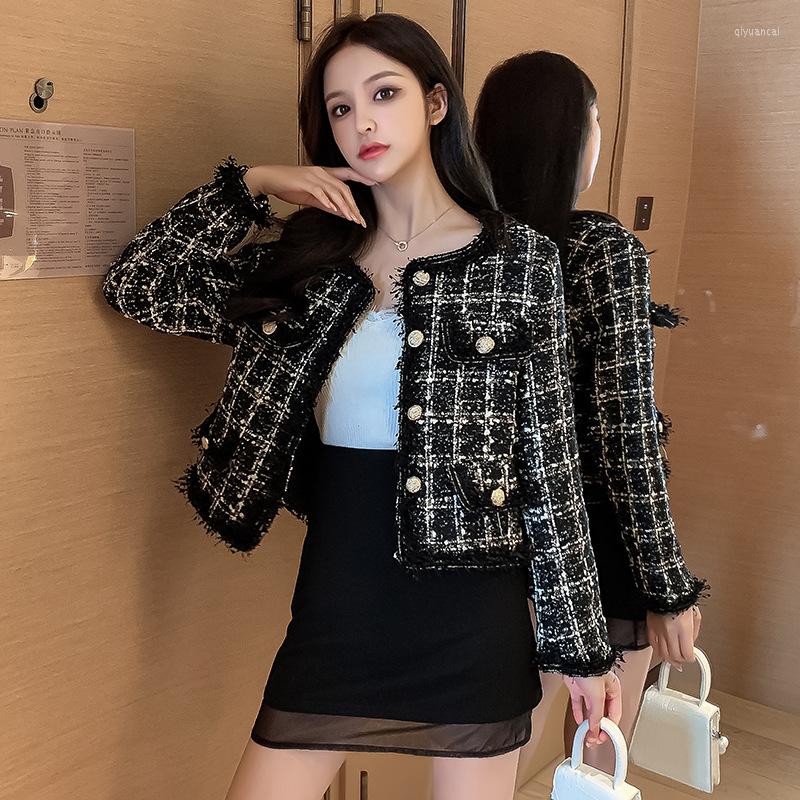 

Women' Jackets Fashion Korea Version Tweed Short Women Jacket Spring Autumn Woman Tops High Quality Female Coat, Beige