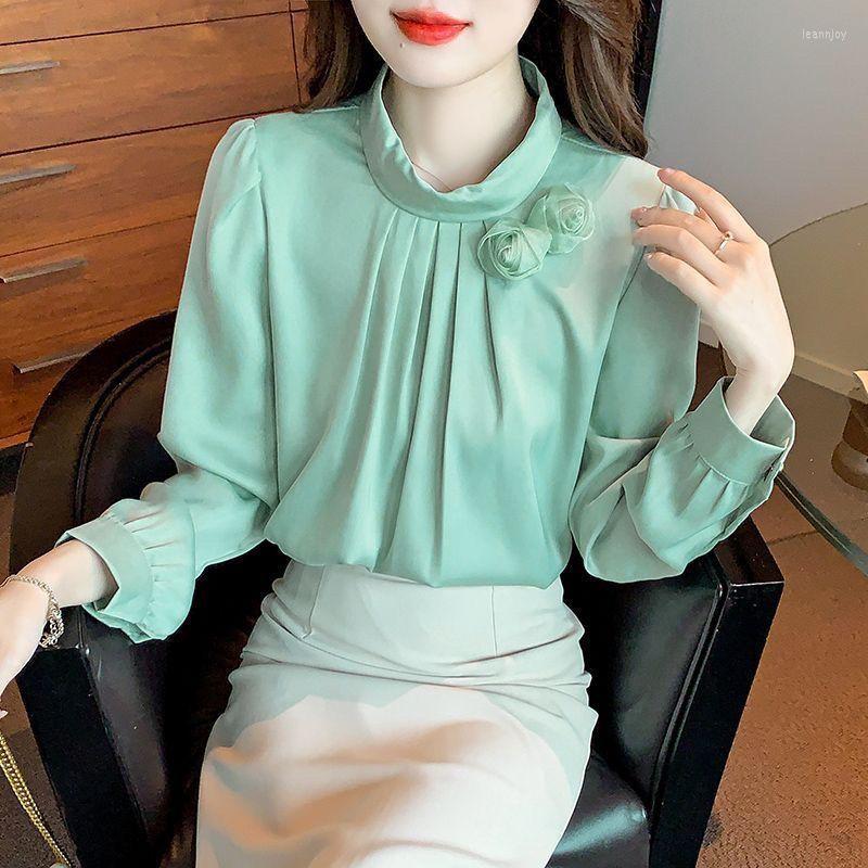 

Women's Blouses Leisure Solid Color Shirts Stand Collar Cardigan Top Lady Loose Long Sleeve Shirt Womens Casual Shirring Blusas T689, Pink