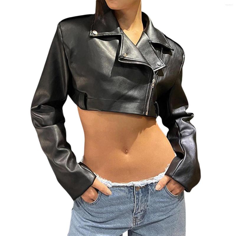 

Women' Jackets Women' Faux Leather Motor Jacket Fashion Long Sleeve Zip Up Short Biker Coat Outwear, Black