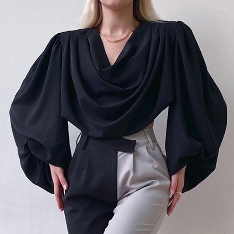 

Women' Blouses Elegant Office Lady Pile Collar White Shirt Women Spring Long Sleeve Satin Blouse Autumn Loose Clothes Fashion Tops Blusas