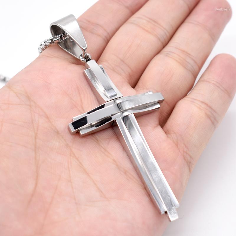 

Pendant Necklaces AMUMIU 72mm 42mm 50-70cm Chain Boy Silver Color Stainless Steel Cross Necklace For Men Women Gift HP255B