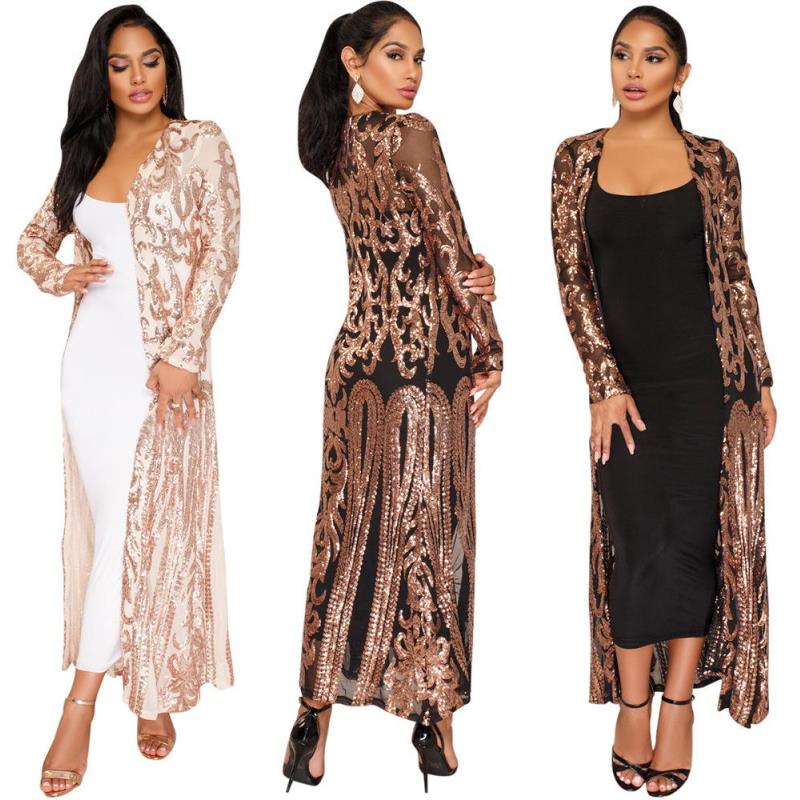 

Casual Dresses Sexy Clubwears Women Attractive Sequined Cardigan Coat for Party Club Night Cocktail Prom Sparkle Duster Open Front Outw Gmks, Black