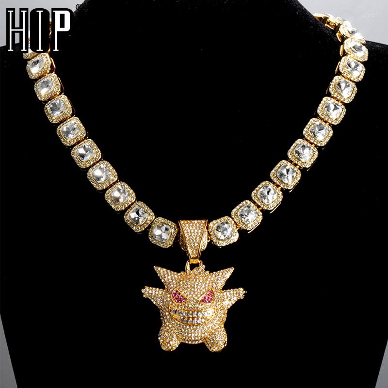 

Pendant Necklaces Hip Hop Iced Out Bling Ghost Alloy Purple Color & Necklace For Men Women Jewelry With Tennis Chains