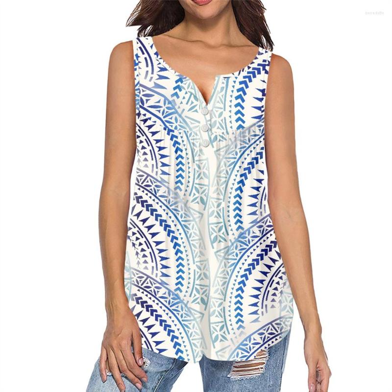 

Women's T Shirts Women Clothes V-neck Tshirt Tops Polynesian Tribal Clothing Samoan Blue Tapa Flower Print Custom 2023 Autumn Sleeveless, Wmy22062807d34