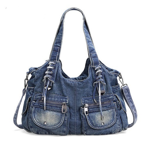 

Evening Bags in Large Capacity Handbag Denim Casual Women Shoulder Jeans Tote Pockets Hobo 230313, Blue without badge