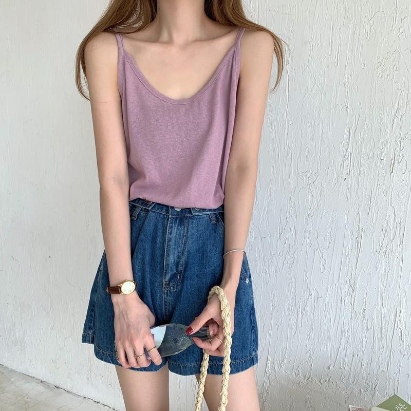 

Women's Tanks A GIRLS Camisole Women Thin Summer Leisure Clothing Candy Colors Loose Tops Comfortable Inside Sweet, Blue camis