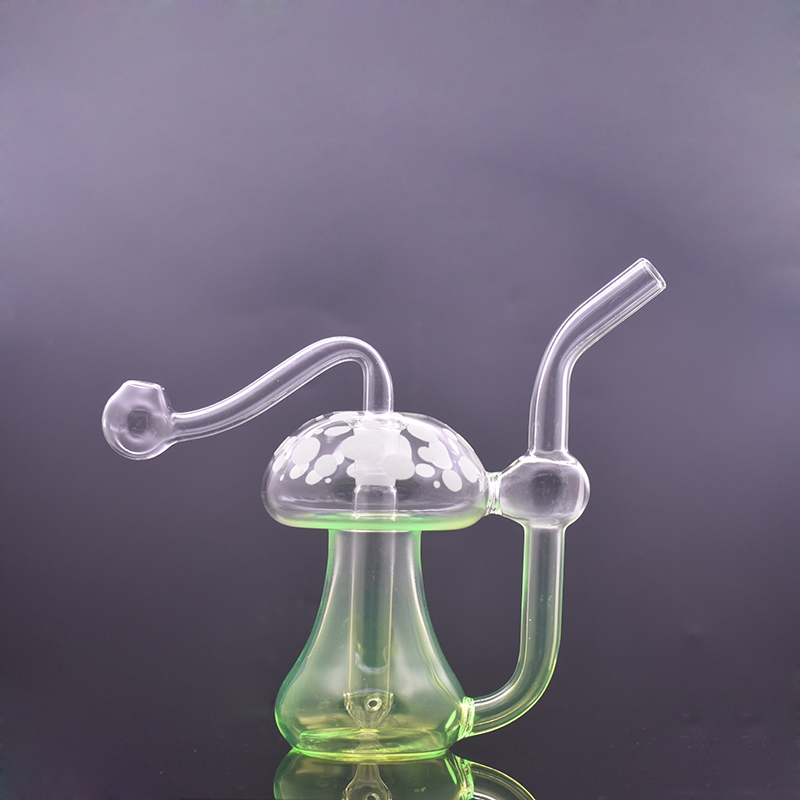 

Glow In The Dark Glass Oil Burner Bong 10mm Female Joint Smoking Water Pipes Mushroom Recycler Dab Rig Bongs with Male Glass Oil Burner Pipe