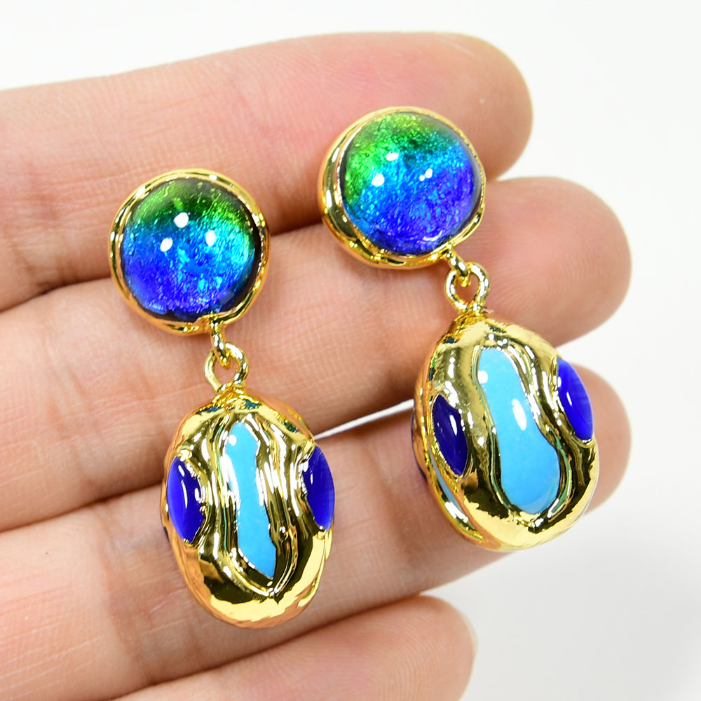 

Blue Murano Glass Turquoise Blue Crystal Dangle Earrings Handmade Drop Earrings Jewelry