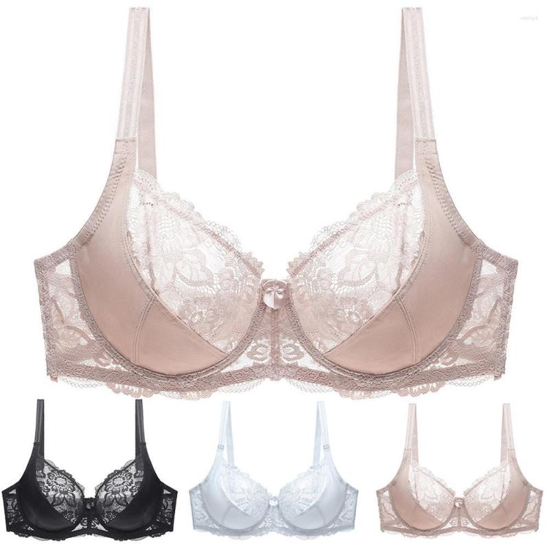 

Bras Plus Size Sexy Women See-through Breathable Lace Flower Push Up Bra Underwear, White 38