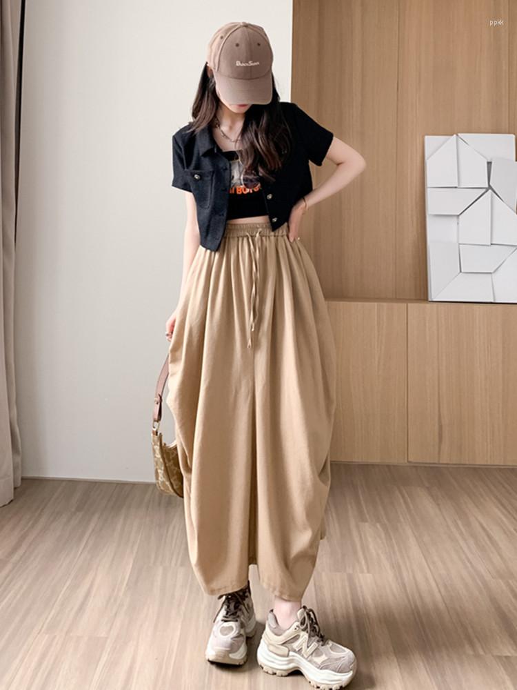 

Skirts Spring And Summer 2023 Japanese Style Simple Solid Color Loose Pleated Mid-length Tutu Skirt, Beige