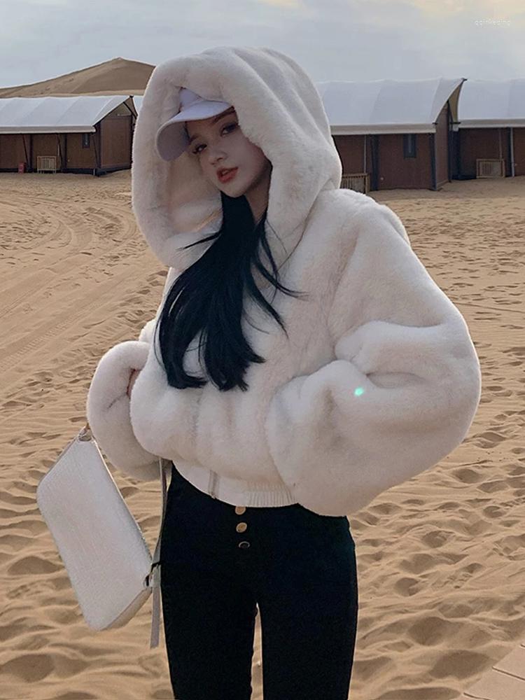 

Women' Fur Women Faux Coat Bomber Jacket Short Artificial Hooded Warm Winter Parka Cardigan Cropped Fluffy Tops, Black