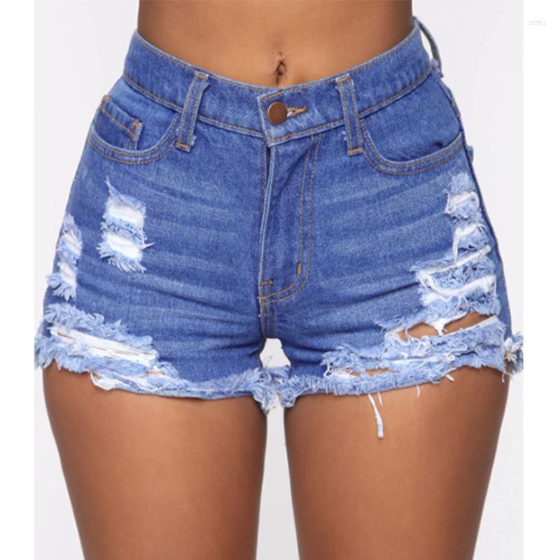 

Women's Shorts Sexy Ripped Wild Slim Cowgirl Casual Temperament Washed Hole Dark Cotton Denim Vintage Mid Waist Women Jeans Short, Light blue