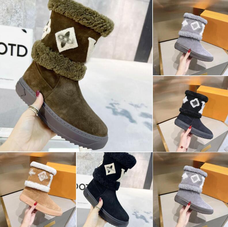 Snow Boots Shoes Brown Shoe Half Boot Designers Luxury Wool Fashion Soft Leather Flat Casual Classic Winter With Fur For Woman Black