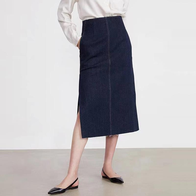 

Skirts Summer Women Split Side Navy Trim Midi Denim Skirt SkirtsSkirts, Blue