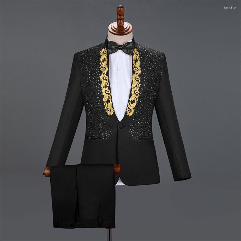 

Men's Suits Men Singer Stage Show Host Ceremonies Wedding Blazer Pants Two-piece Set Suit, White