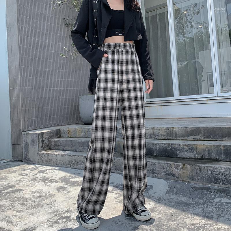 

Women' Pants Harajuku Vintage Plaid Wide Leg Women 2023 Korean Casual Pocket Jogger Elastic Waist Long Trousers Female Pantalones Mujer1, D01429 plaid