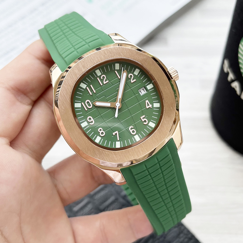 

6 Styles Mens luxury watch Rose Gold Case Green dial AAA watches automatic movement rubber strap PP watch Glide sooth second hand sapphire glass wristwatches, 07 only watch
