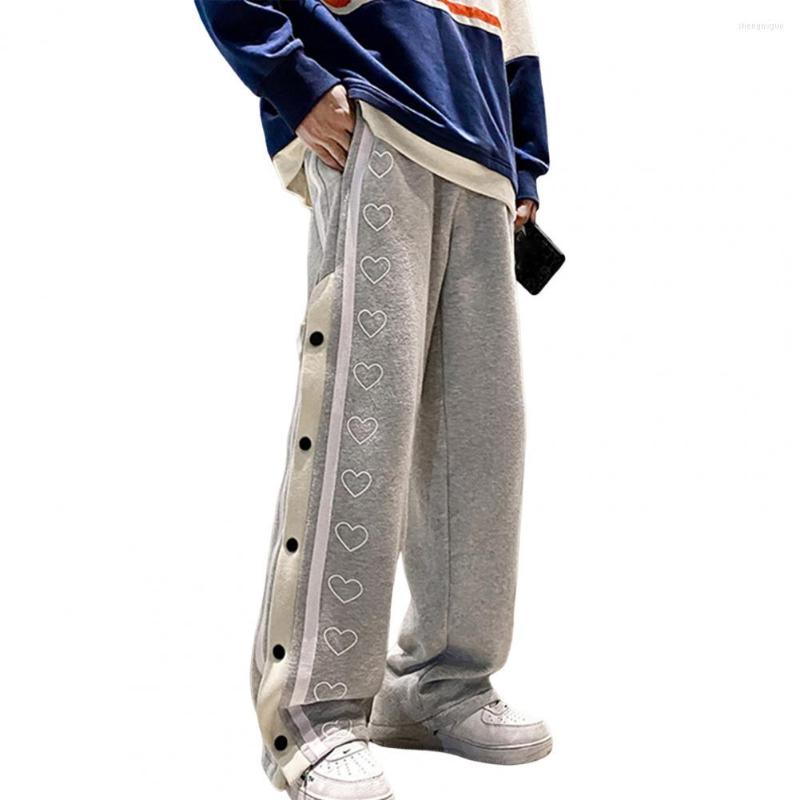 

Men' Pants Long Heart Pattern Cool Straight Lace-up Mid Waist Skateboard Basketball For Daily Wear, Black
