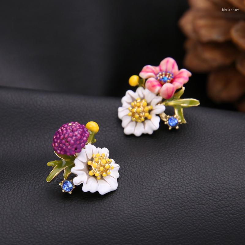 

Stud Earrings MOPAI Delicate Crystal Multicolor Enamel Flowers For Women Asymmetric Gold Color Copper Fashion Jewelry