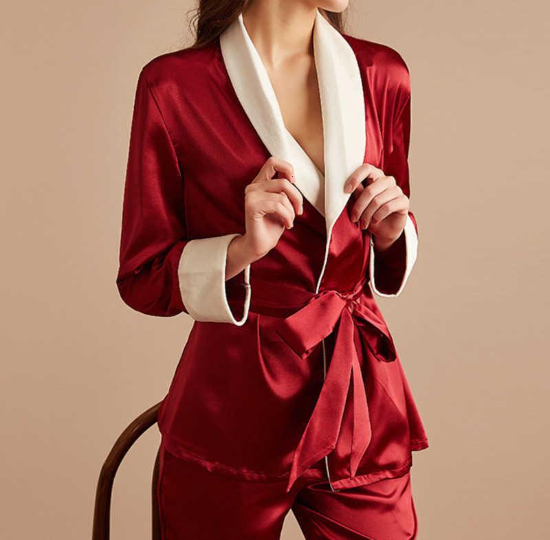 

Wind spring and autumn plush and thick Christmas red household clothes ladies' lace-up long-sleeved pajamas silk warm, Brown