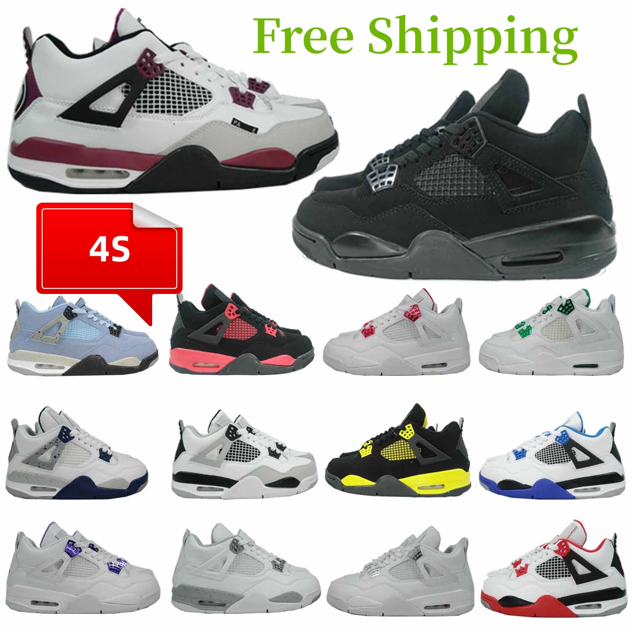 

Jumpman 4 4s Designer Classic Basketball Shoes Men Women Sneakers Best Quality Trainers Blue Red Thunder White Oreo Brad Grey Haze Black Cactus Jack, #j406