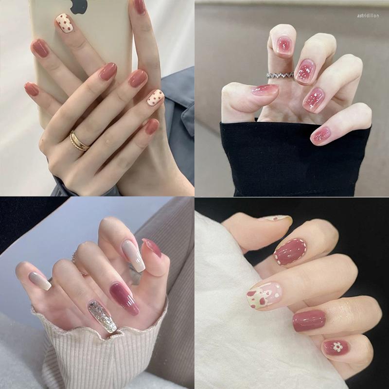 

False Nails Pink Glitter Summer Nail Art Creative Fake Seamless Removable Accessories Tender Press On Kawaii, Mj-1701